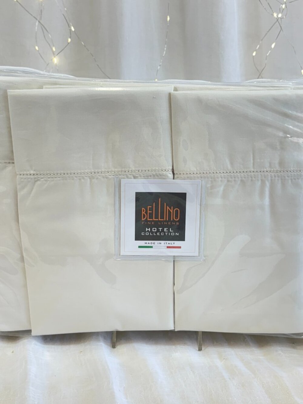 Bellino Hotel Collection HEMSTITCH Queen Sheet Set Cotton Made In Italy Ivory